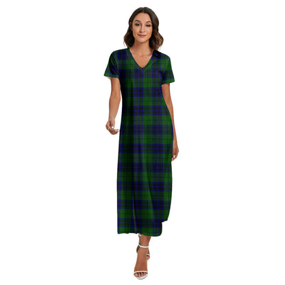 Keith Modern Tartan Plaid V-neck Dress Side Slit