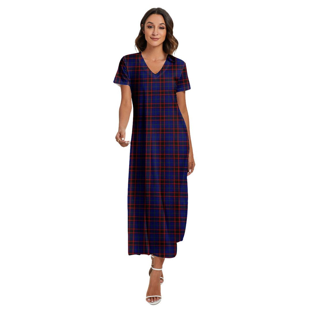 Home Modern Tartan Plaid V-neck Dress Side Slit