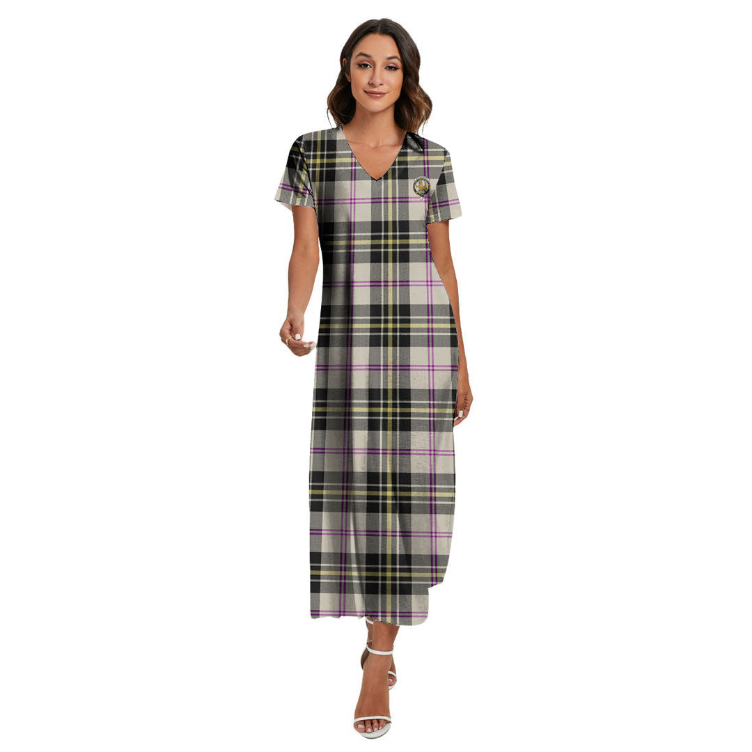 MacPherson Dress Ancient Tartan Crest V-neck Dress Side Slit