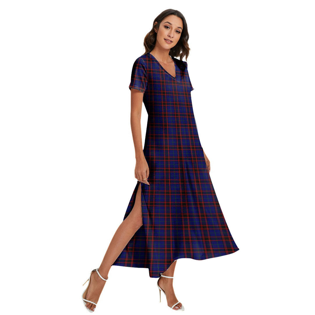 Home Modern Tartan Plaid V-neck Dress Side Slit