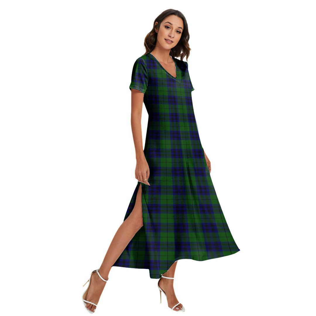 Keith Modern Tartan Plaid V-neck Dress Side Slit