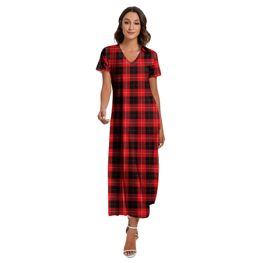 Cunningham Modern Tartan Plaid V-neck Dress Side Slit