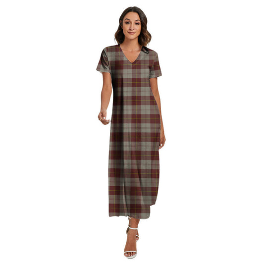 Cunningham Burgundy Dancers Tartan Plaid V-neck Dress Side Slit