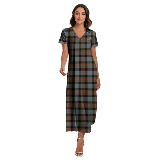 Gunn Weathered Tartan Crest V-neck Dress Side Slit