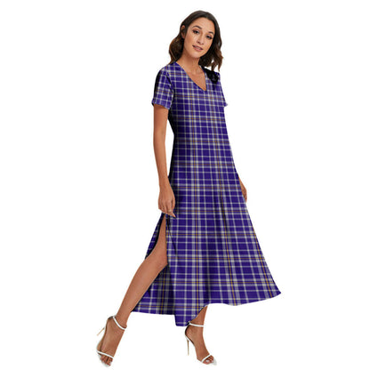 Ochterlony Tartan Plaid V-neck Dress Side Slit