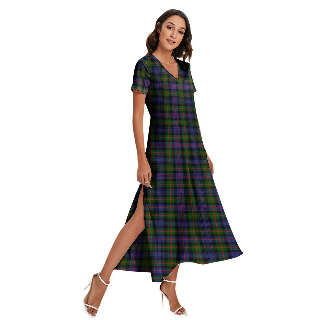 Murray of Atholl Modern Tartan Plaid V-neck Dress Side Slit