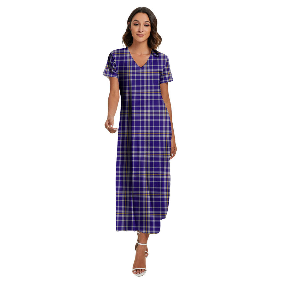 Ochterlony Tartan Plaid V-neck Dress Side Slit