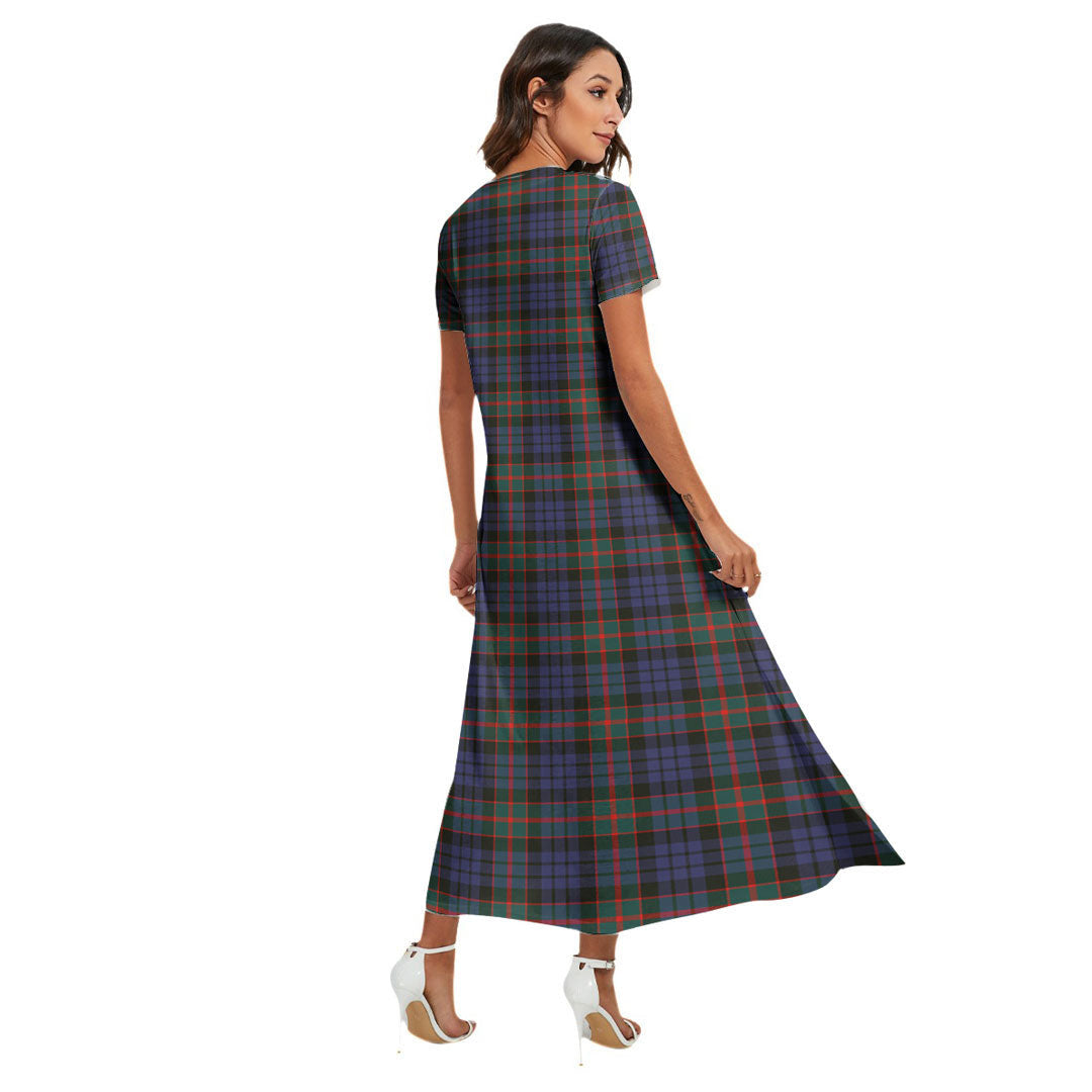 Fletcher of Dunans Tartan Crest V-neck Dress Side Slit