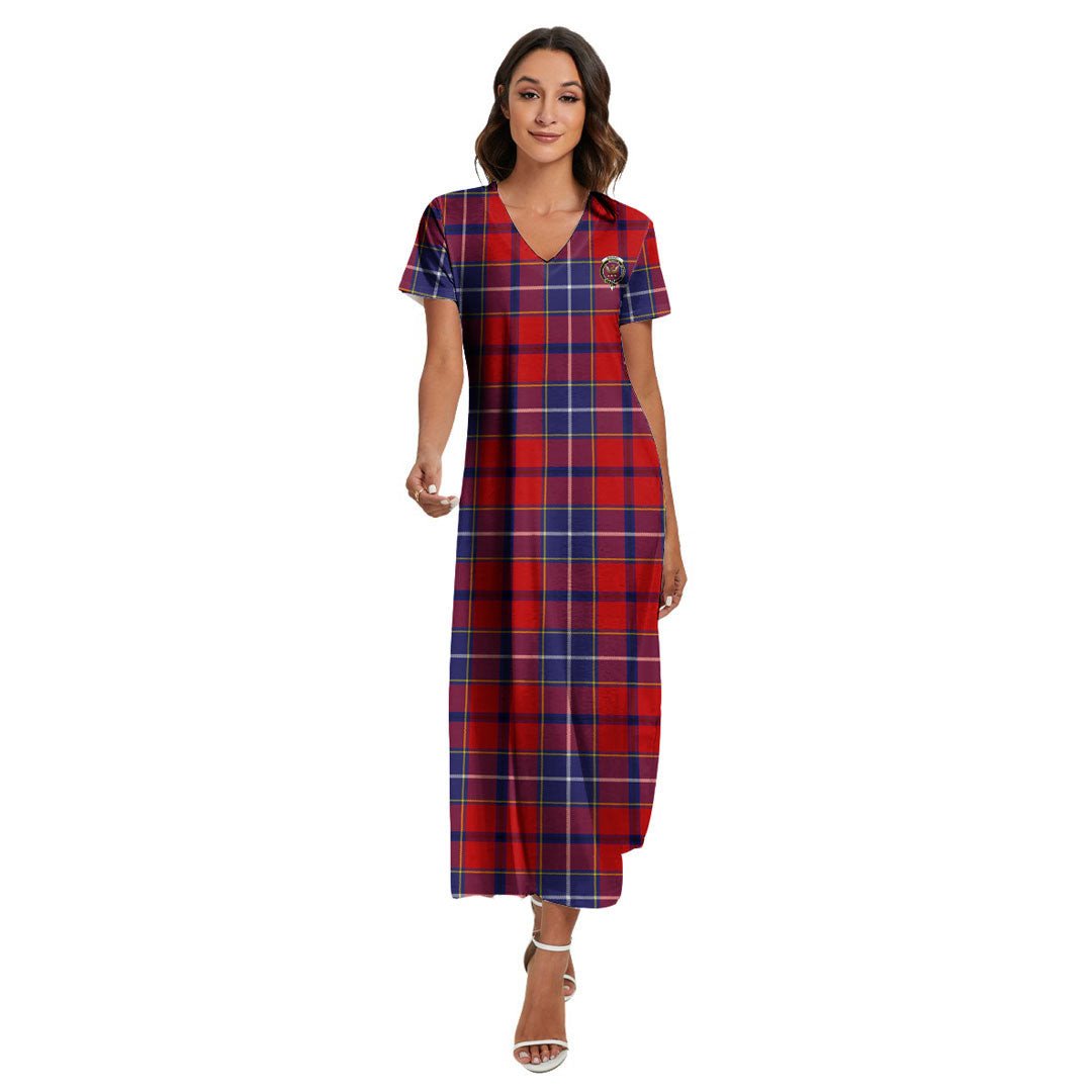 Wishart Dress Tartan Crest V-neck Dress Side Slit