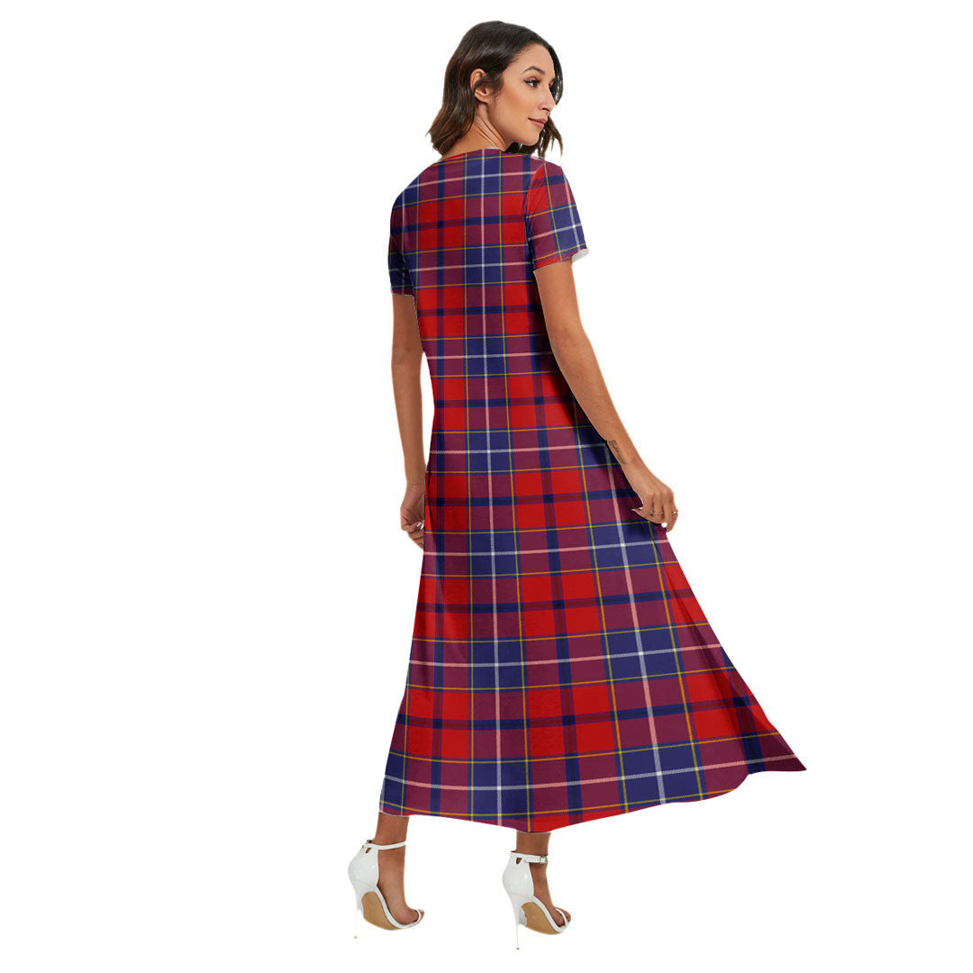 Wishart Dress Tartan Crest V-neck Dress Side Slit