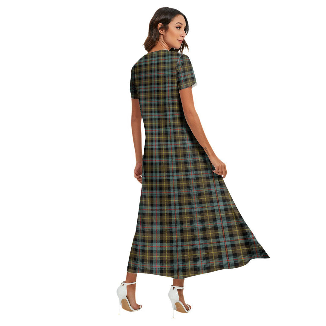 Farquharson Weathered Tartan Crest V-neck Dress Side Slit