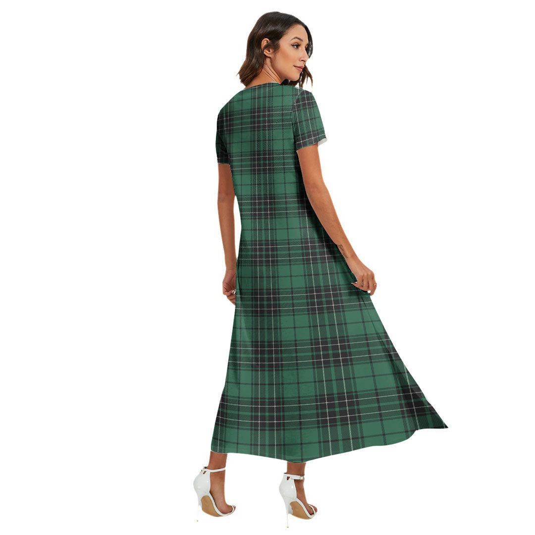 MacLean Hunting Ancient Tartan Plaid V-neck Dress Side Slit