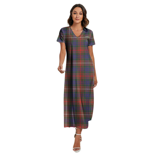 Fraser Hunting Modern Tartan Crest V-neck Dress Side Slit