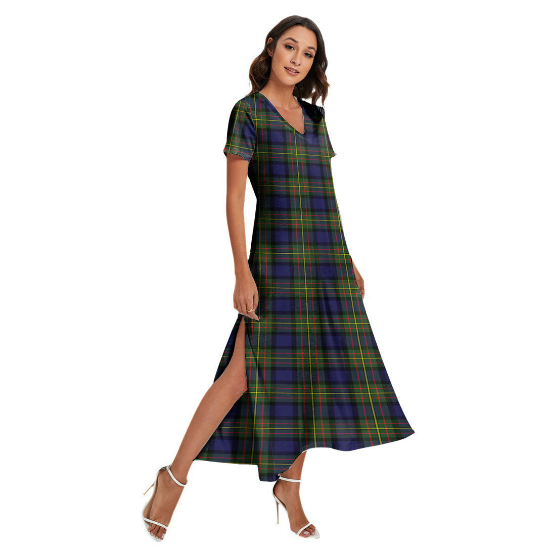 MacLaren Modern Tartan Plaid V-neck Dress Side Slit