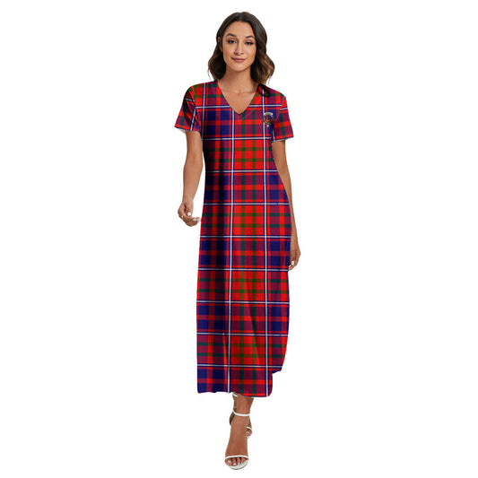 Cameron of Lochiel Modern Tartan Crest V-neck Dress Side Slit