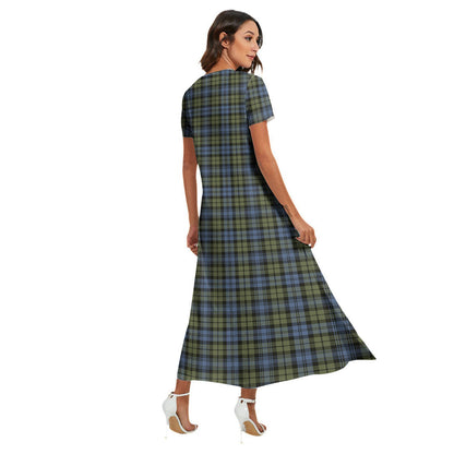 Campbell Faded Tartan Crest V-neck Dress Side Slit