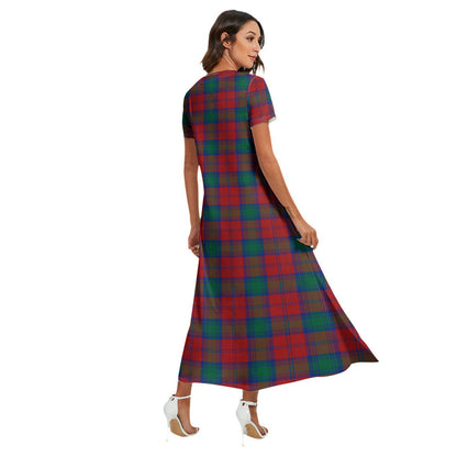 Lindsay Modern Tartan Crest V-neck Dress Side Slit