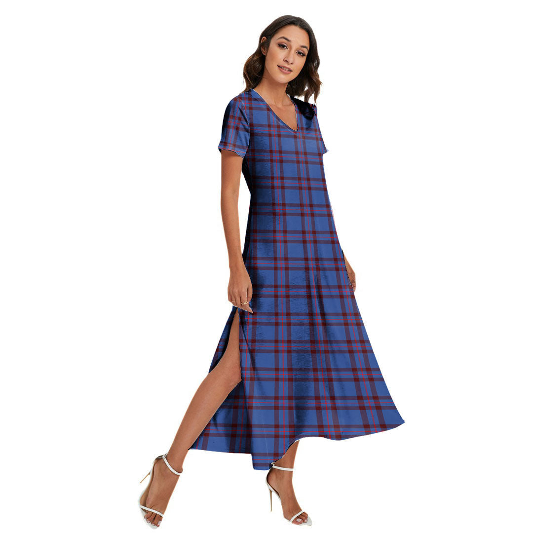 Elliot Modern Tartan Plaid V-neck Dress Side Slit