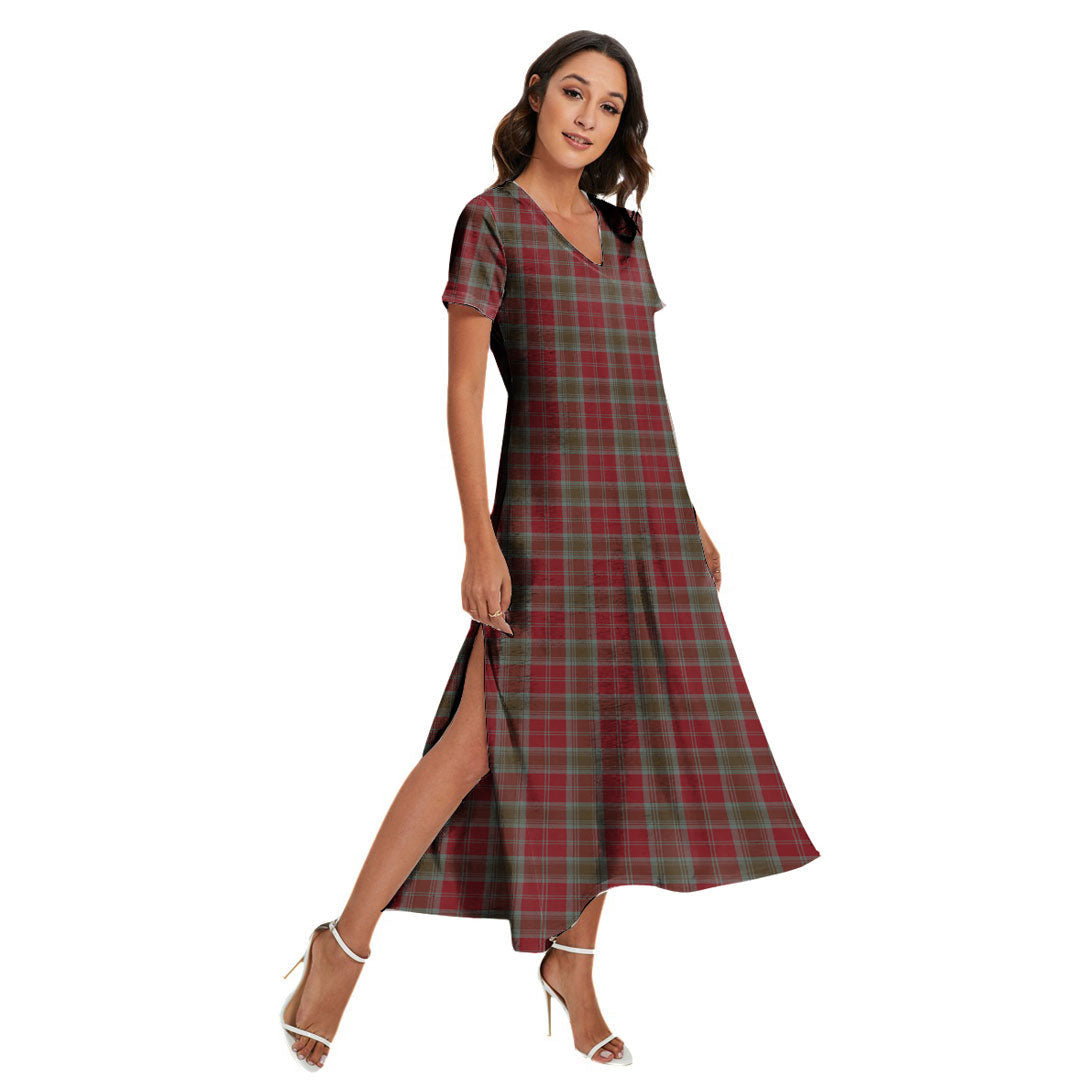 Lindsay Weathered Tartan Plaid V-neck Dress Side Slit