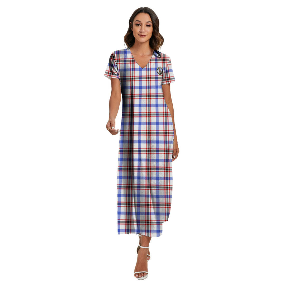 Boswell Modern Tartan Crest V-neck Dress Side Slit