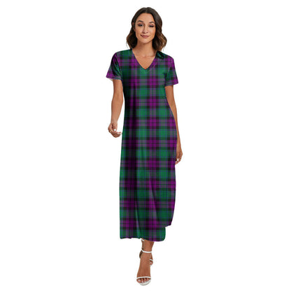 MacArthur Milton Tartan Plaid V-neck Dress Side Slit