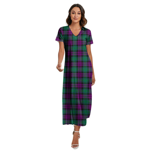 MacArthur Milton Tartan Plaid V-neck Dress Side Slit