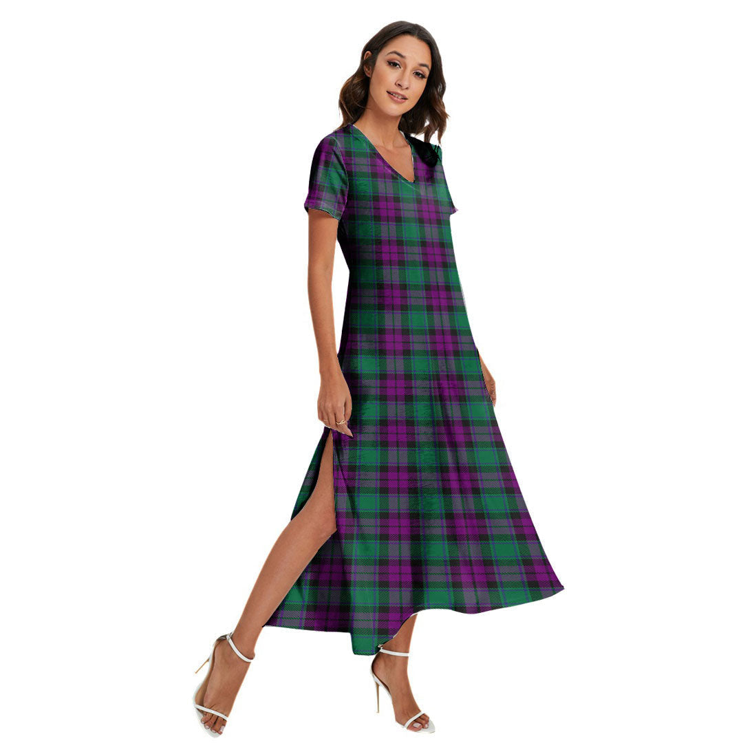 MacArthur Milton Tartan Plaid V-neck Dress Side Slit