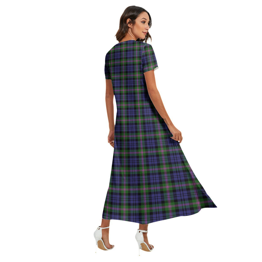 Baird Modern Tartan Crest V-neck Dress Side Slit