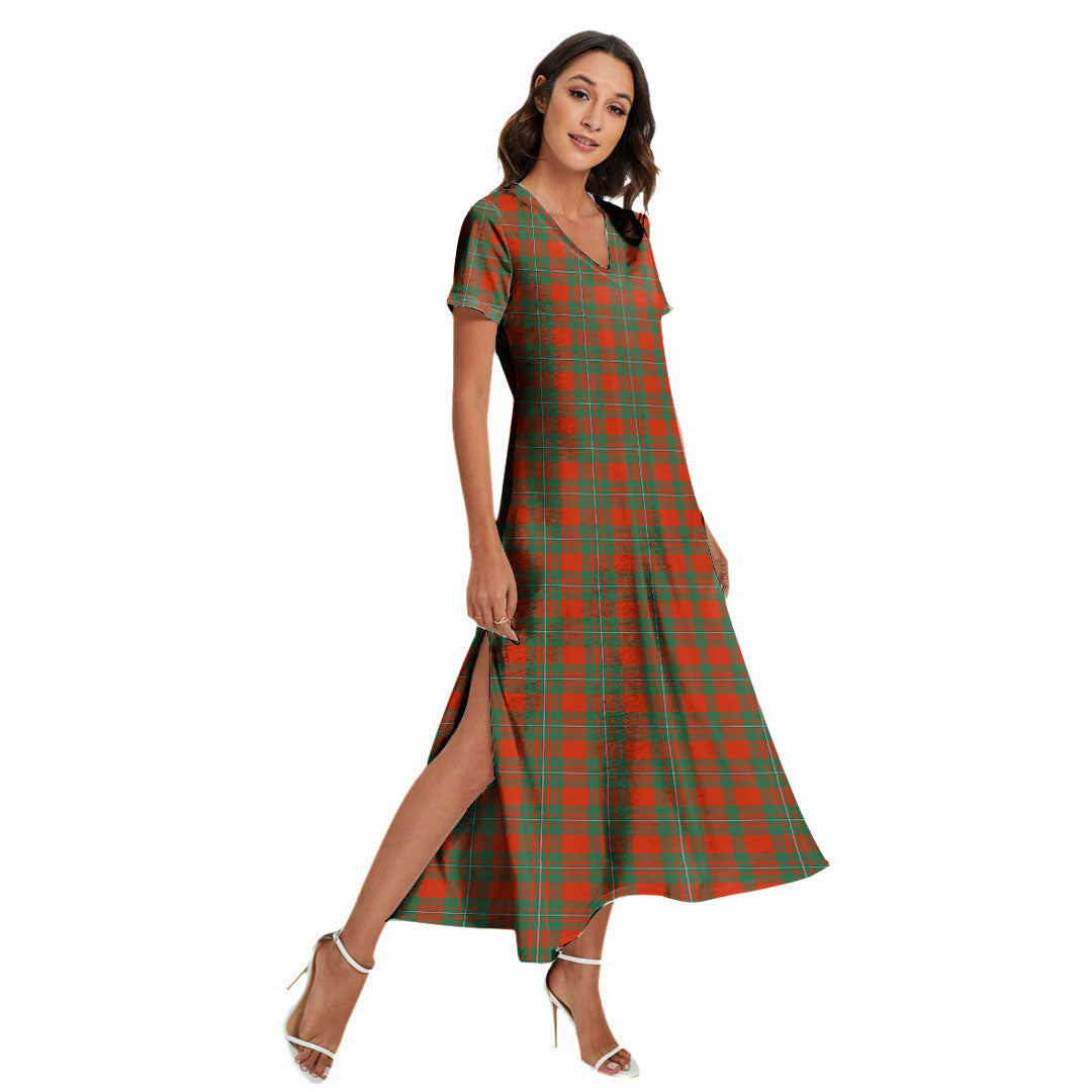 MacGregor Ancient Tartan Plaid V-neck Dress Side Slit