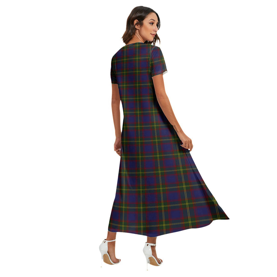 Durie Tartan Crest V-neck Dress Side Slit