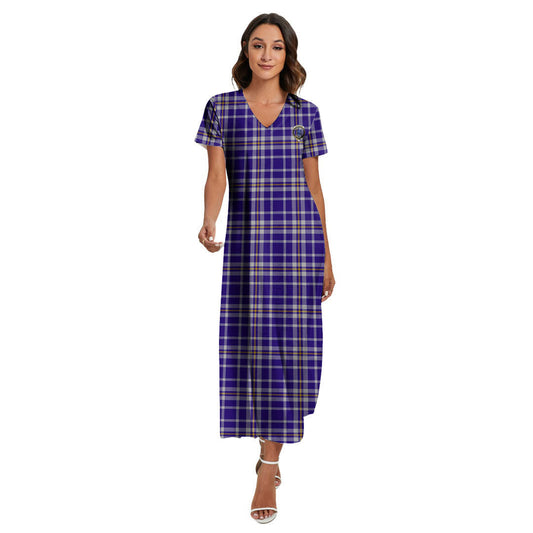 Ochterlony Tartan Crest V-neck Dress Side Slit