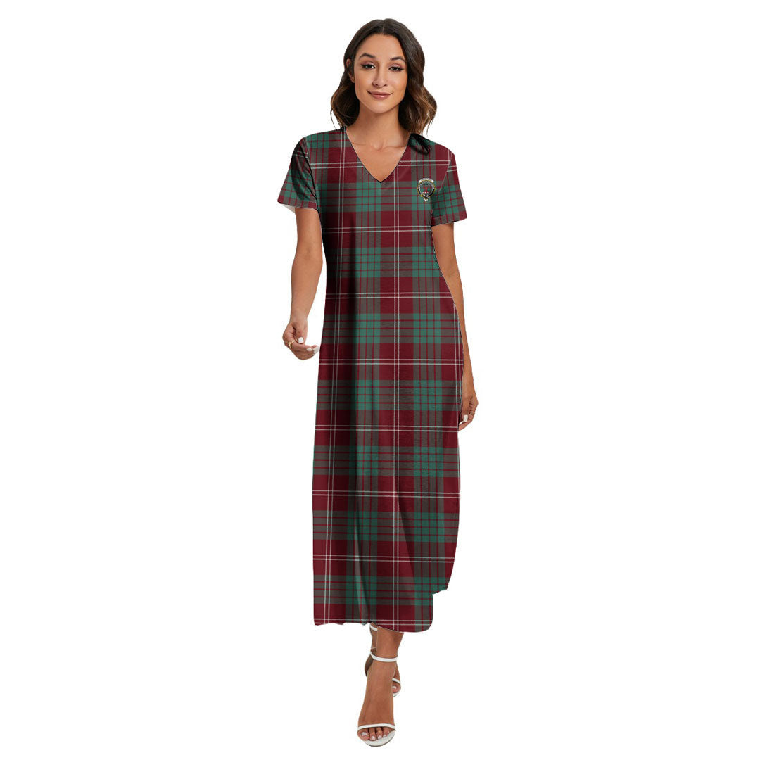 Crawford Modern Tartan Crest V-neck Dress Side Slit