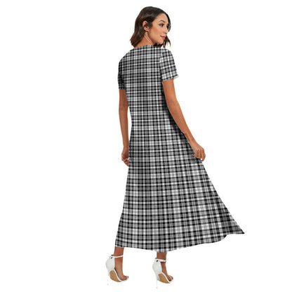 Scott Black White Modern Tartan Plaid V-neck Dress Side Slit