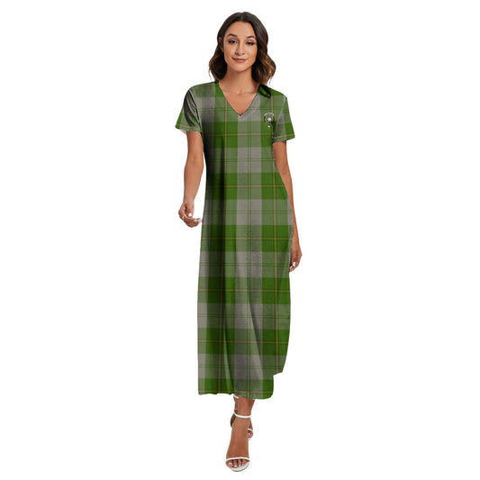 Cunningham Dress Green Dancers Tartan Crest V-neck Dress Side Slit