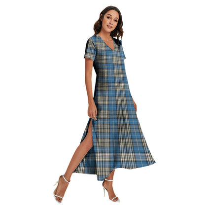 Napier Ancient Tartan Plaid V-neck Dress Side Slit