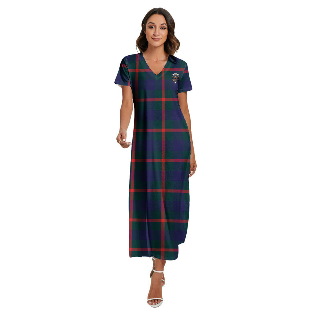 Agnew Modern Tartan Crest V-neck Dress Side Slit