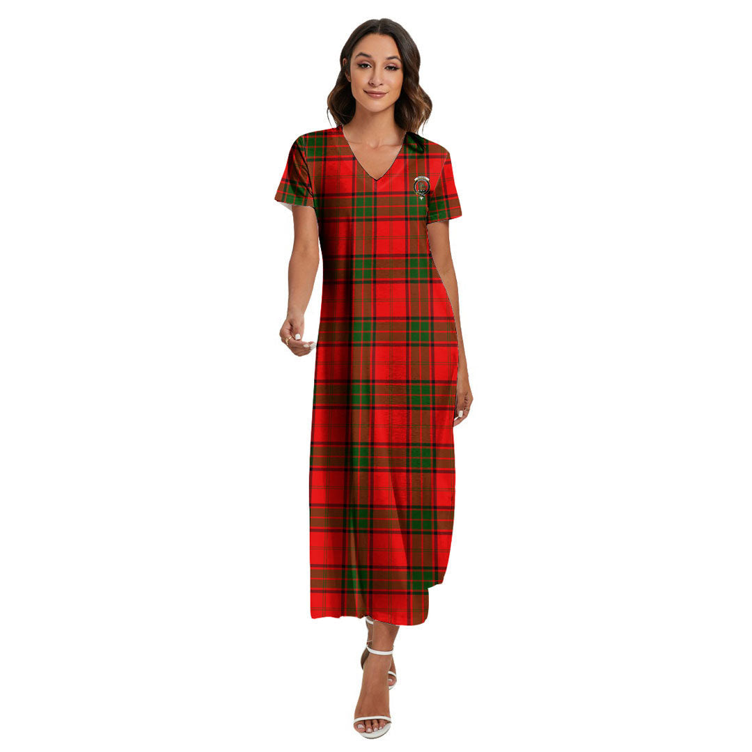 Maxwell Modern Tartan Crest V-neck Dress Side Slit