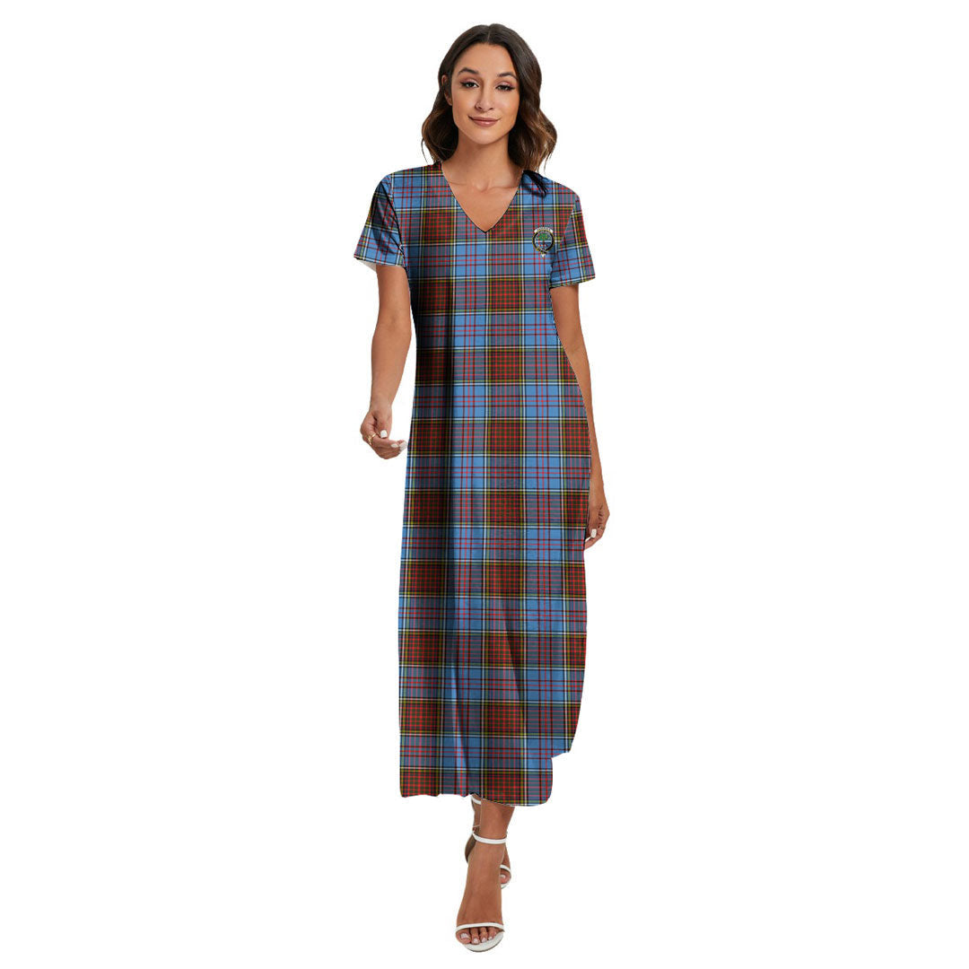 Anderson Modern Tartan Crest V-neck Dress Side Slit