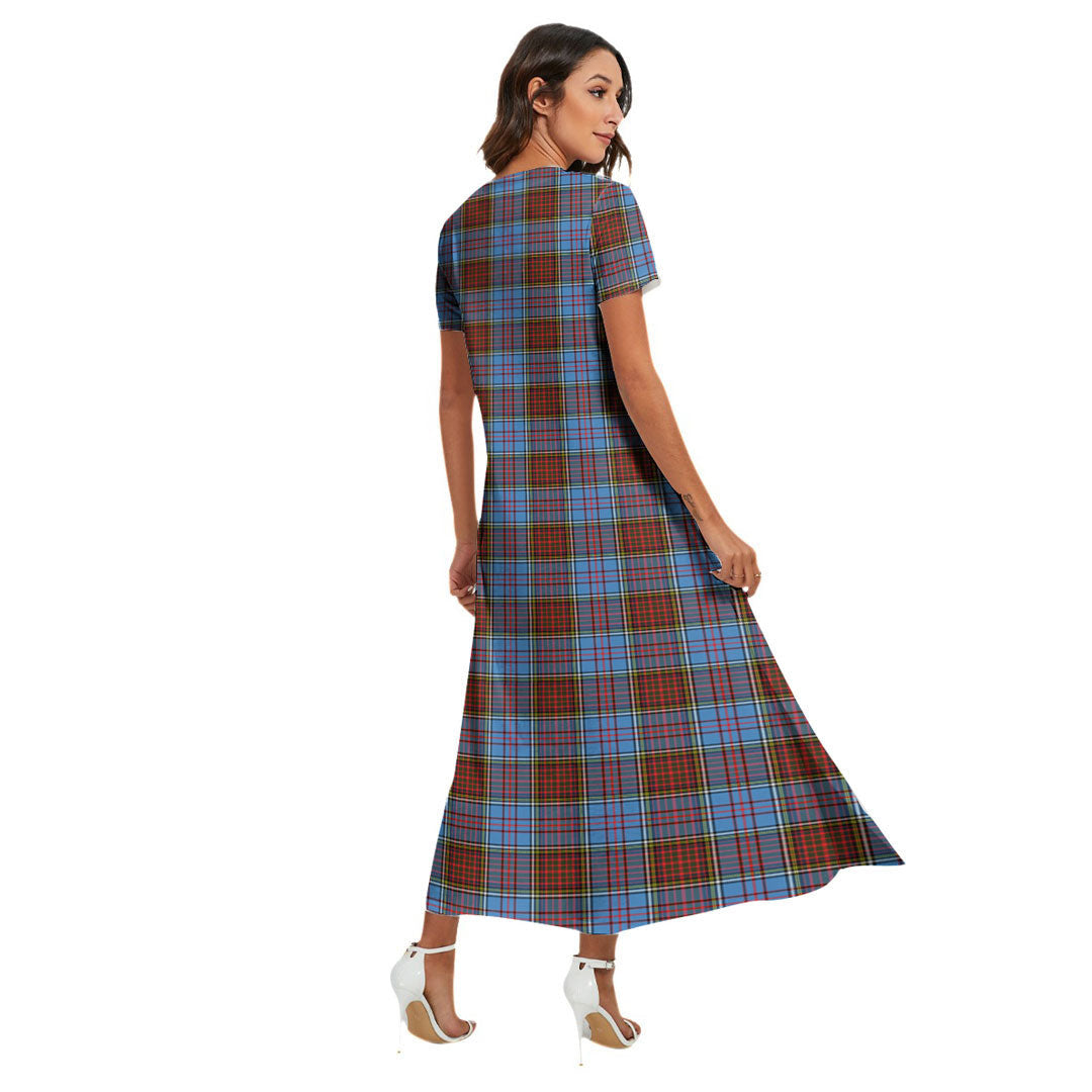 Anderson Modern Tartan Crest V-neck Dress Side Slit