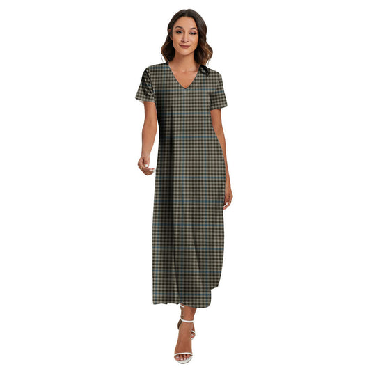 Haig Check Tartan Plaid V-neck Dress Side Slit