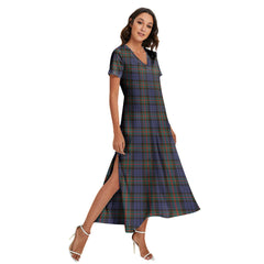 Fletcher of Dunans Tartan Plaid V-neck Dress Side Slit