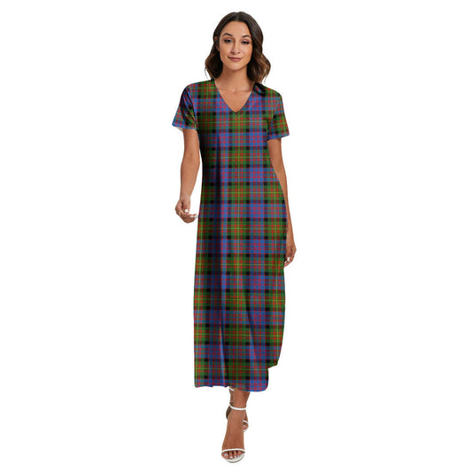 Carnegie Ancient Tartan Plaid V-neck Dress Side Slit