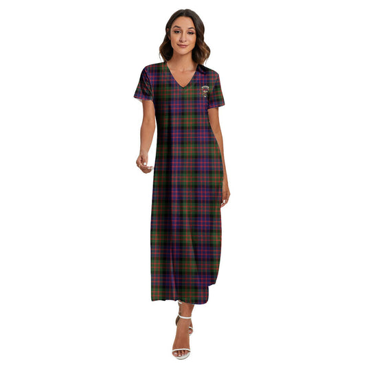 MacDonald Modern Tartan Crest V-neck Dress Side Slit