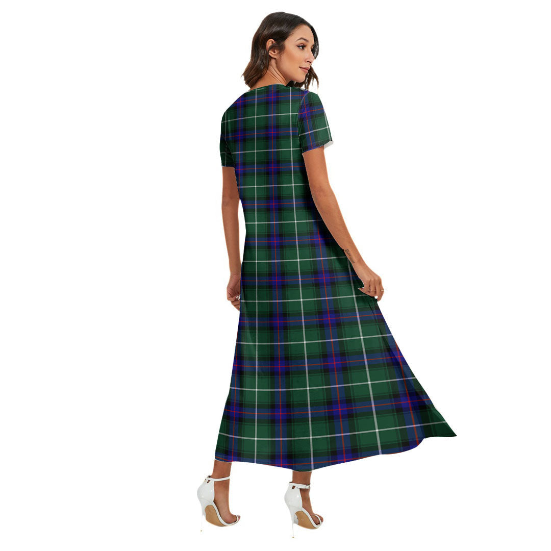 MacDonald of the Isles Hunting Modern Tartan Crest V-neck Dress Side Slit