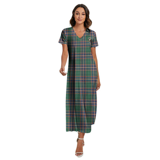 MacFarlane Hunting Ancient Tartan Crest V-neck Dress Side Slit