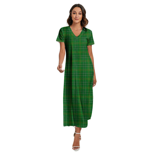 Wexford County Tartan Plaid V-neck Dress Side Slit