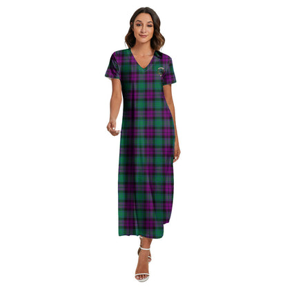 MacArthur Milton Tartan Crest V-neck Dress Side Slit