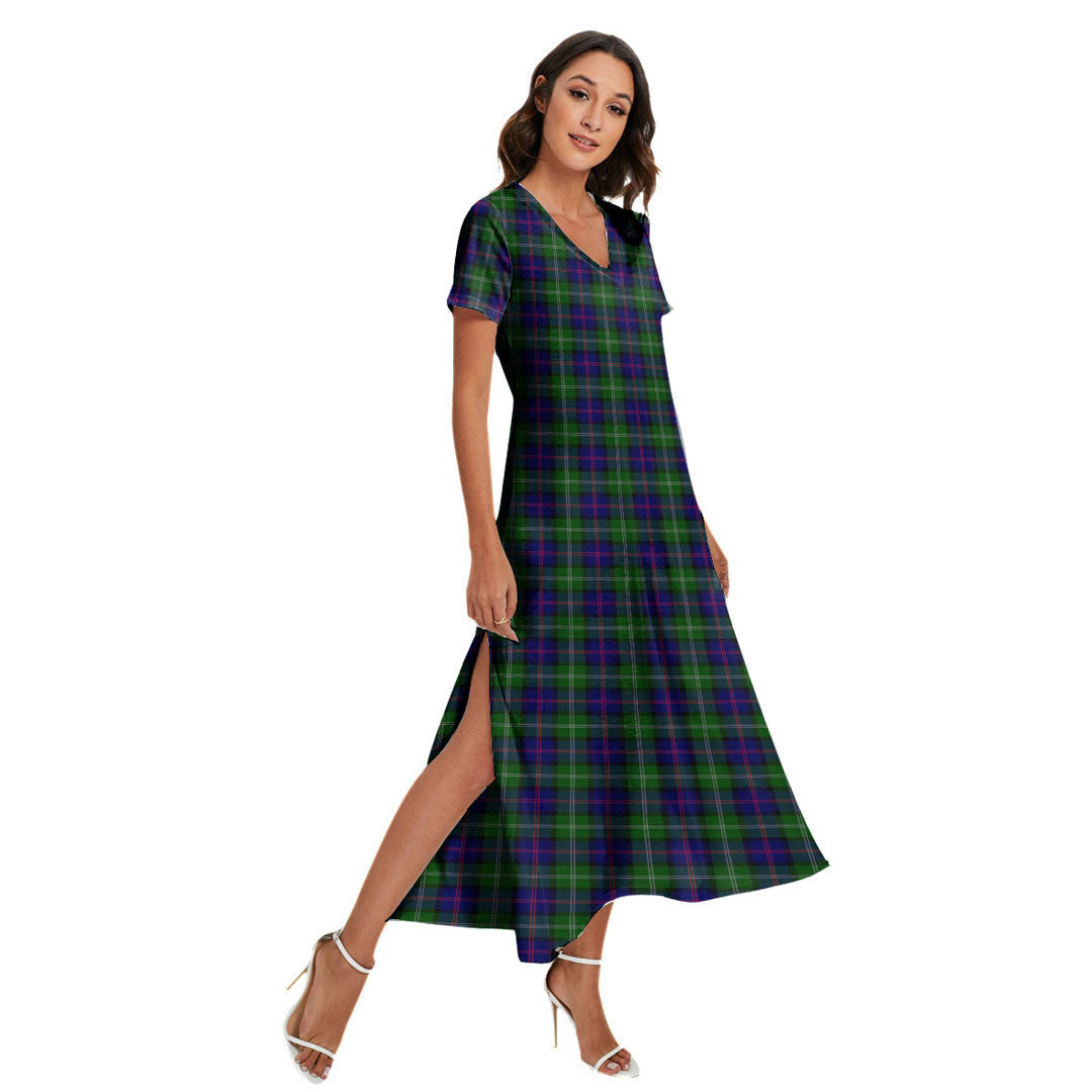 MacThomas Modern Tartan Plaid V-neck Dress Side Slit