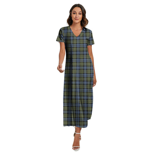 Campbell Faded Tartan Plaid V-neck Dress Side Slit