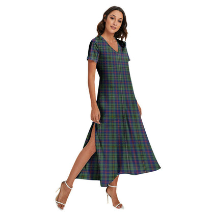 Wood Modern Tartan Plaid V-neck Dress Side Slit